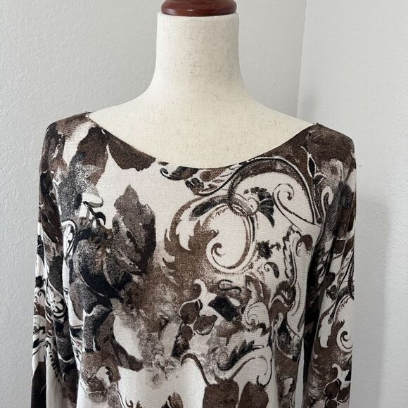 Chico’s Womens Lightweight Sweater Paisley Size 2 (L) Brown Long Sleeve Tunic - Picture 3 of 7